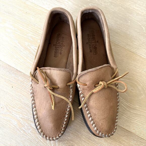 Minnetonka Moccasin Tan Leather Driving Loafers Moc Toe Made in USA Men\'s 12 main image 8